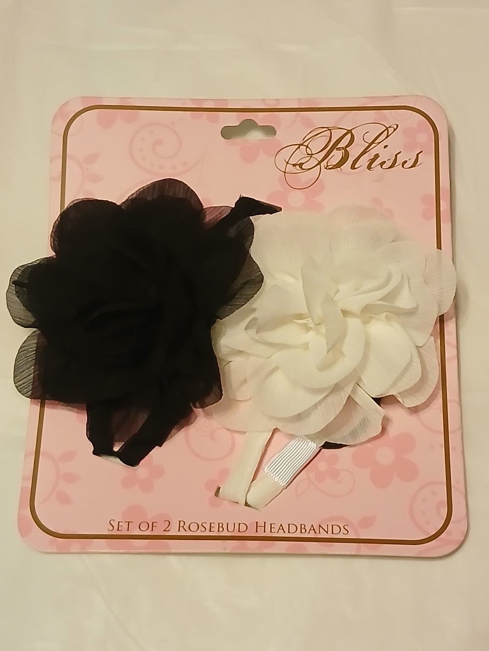 Bliss Kids Black and White Rosebud Headband Duo
